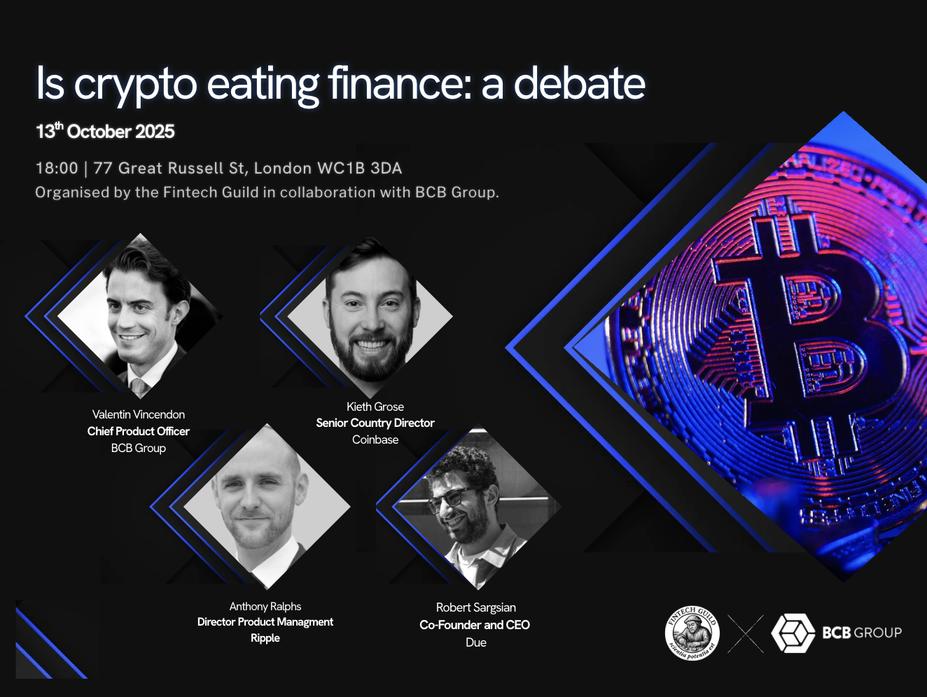 "Is Crypto Eating Finance?" A Debate event card