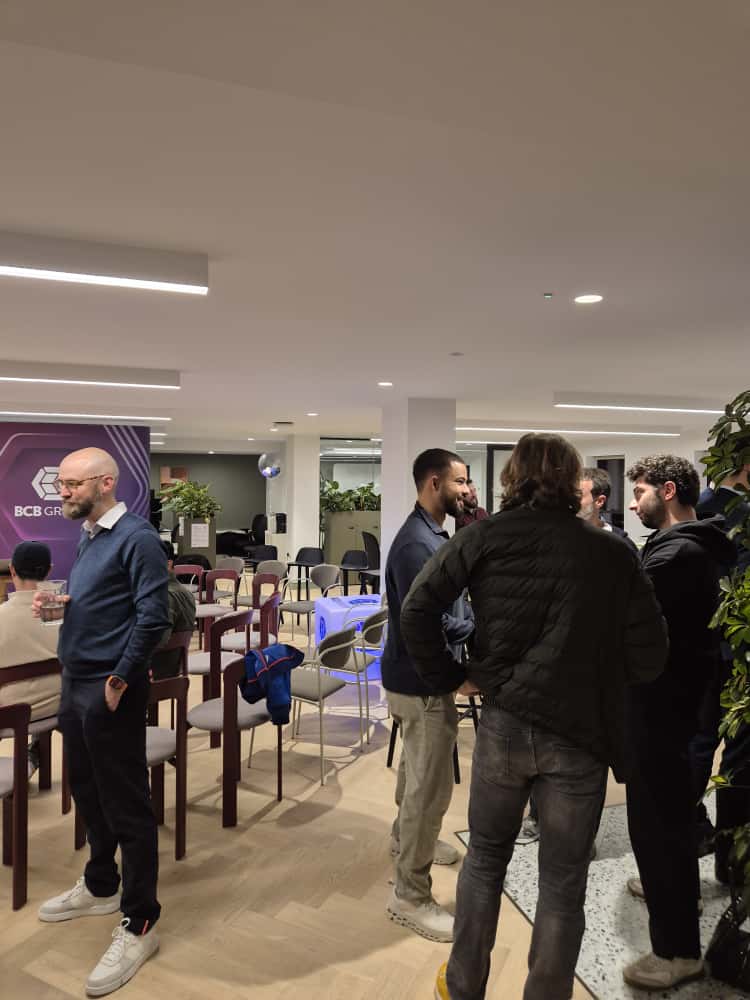 Guests networking at Is Crypto Eating Finance?