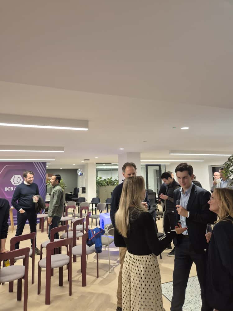 Guests networking at Is Crypto Eating Finance?