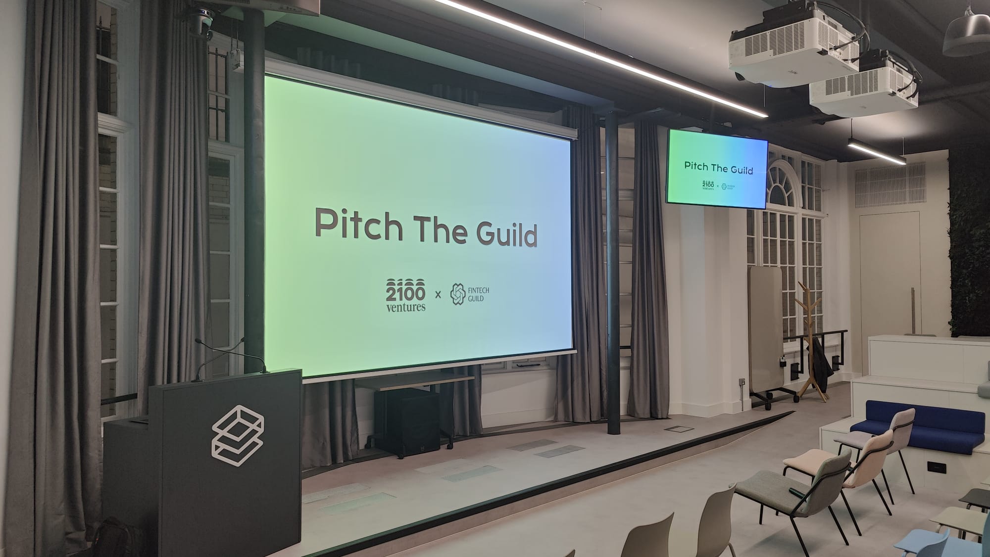 A founder presenting at Pitch the Guild #1, London